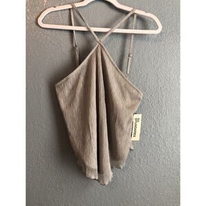 No Boundaries Womens Tank Top Medium Criss Cross Halter Light Gray Boho Fairy